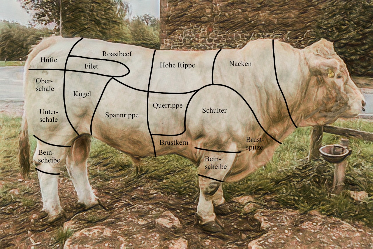 Übersicht der Fleischteile beim Rind
